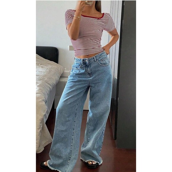 Floerns Women's Striped Boat Neck Short Sleeve Open Back Ribbed Knit Size Small - Picture 5 of 6